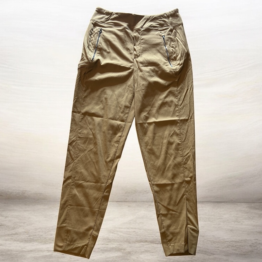 Athleta Midtown‎ Ankle Pants Khaki Tan Size 6 Zip Pocket Tapered Stretch